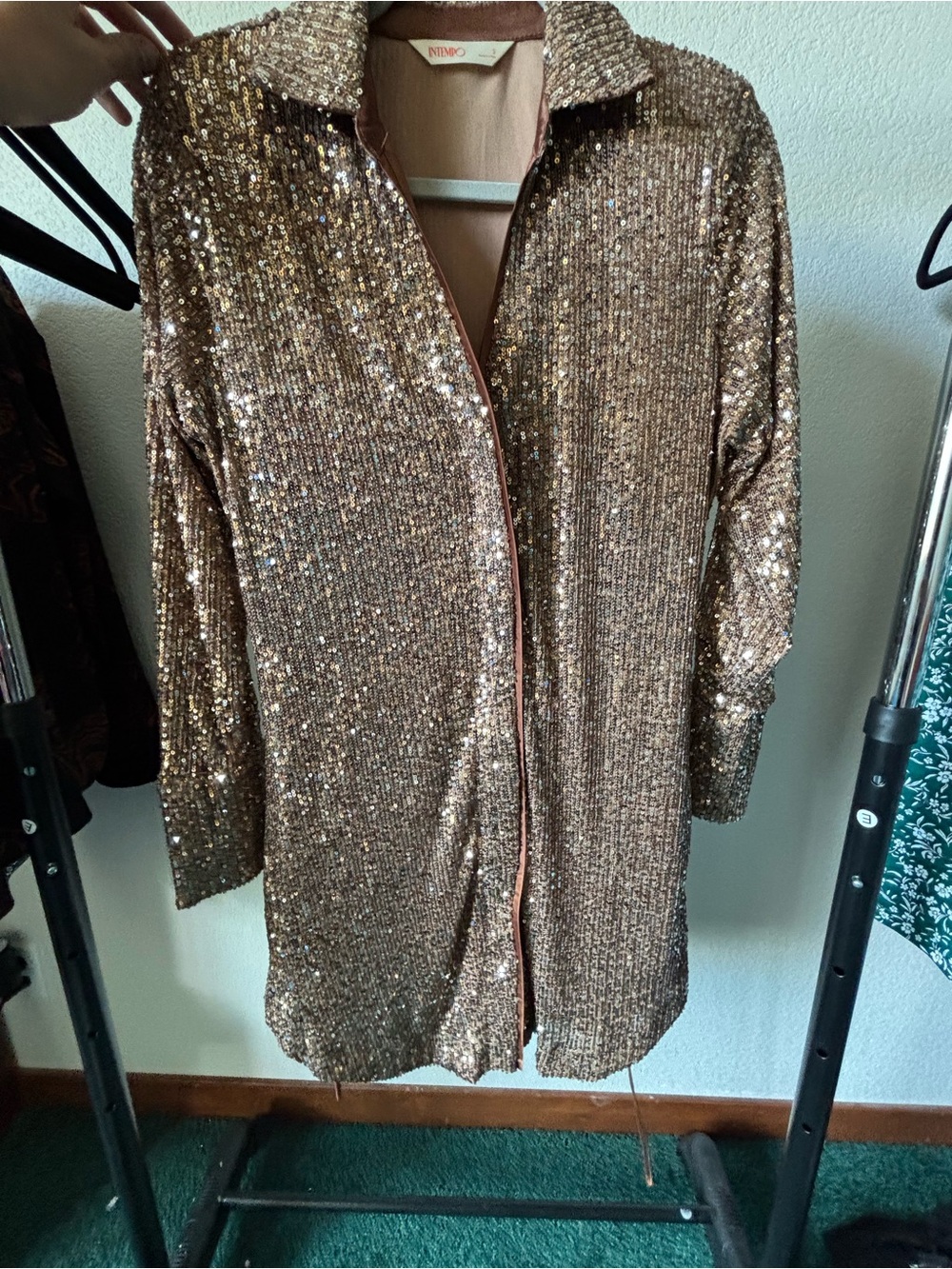 Intempo Gold Sequin Long Sleeve Dress
